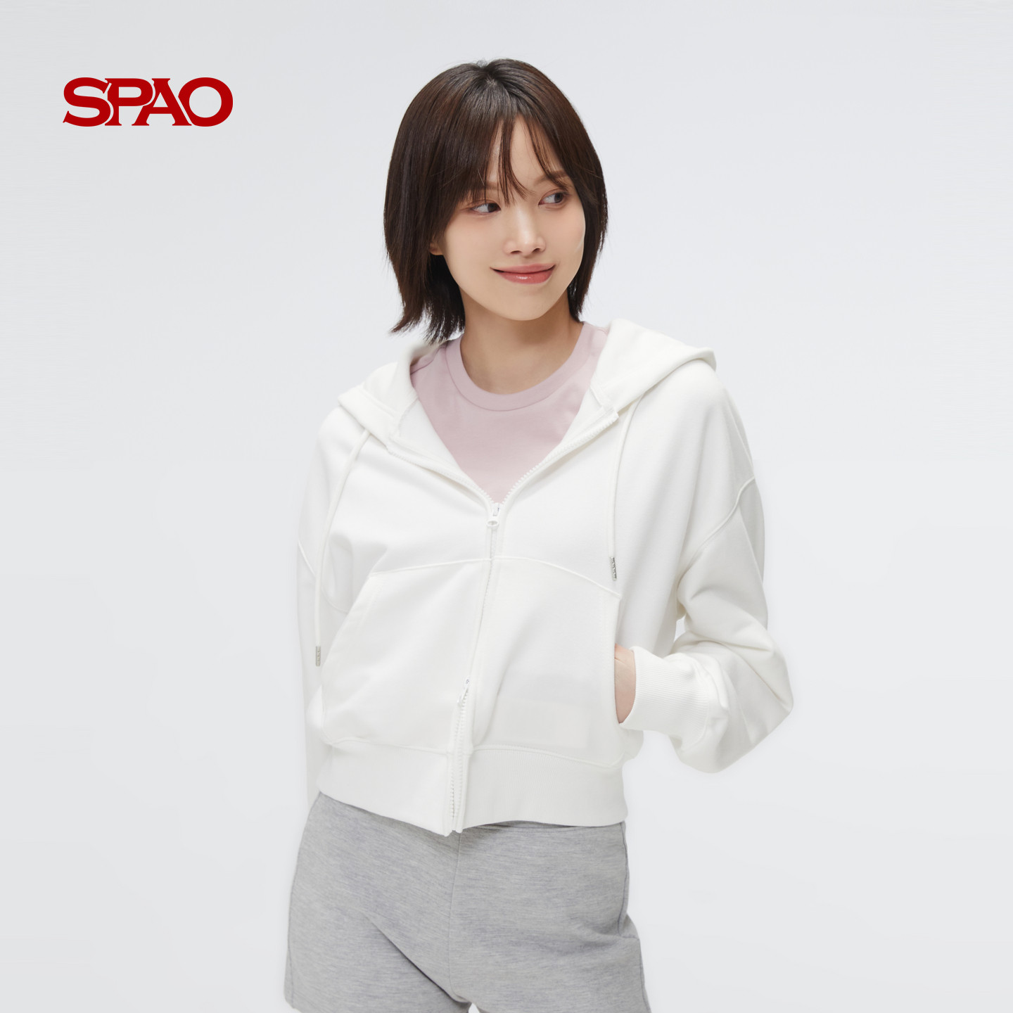 SPAO韩国同款秋季休闲开衫男女同款休闲宽松落肩连帽卫衣外套上衣 - 图0