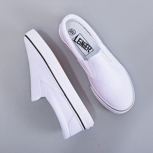 新款帆布鞋男女士懒人鞋一脚蹬休闲驾车小白鞋工作鞋手绘鞋学生鞋 - 图0