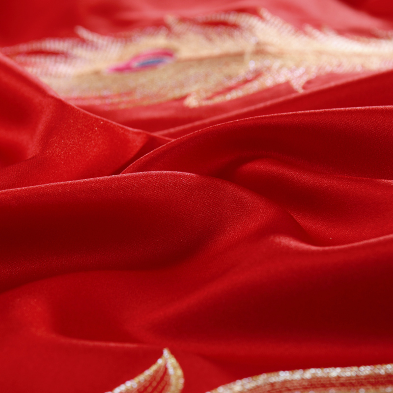 贡缎全棉婚庆四件套大红色新婚龙凤刺绣床上用品纯棉结婚床品套件