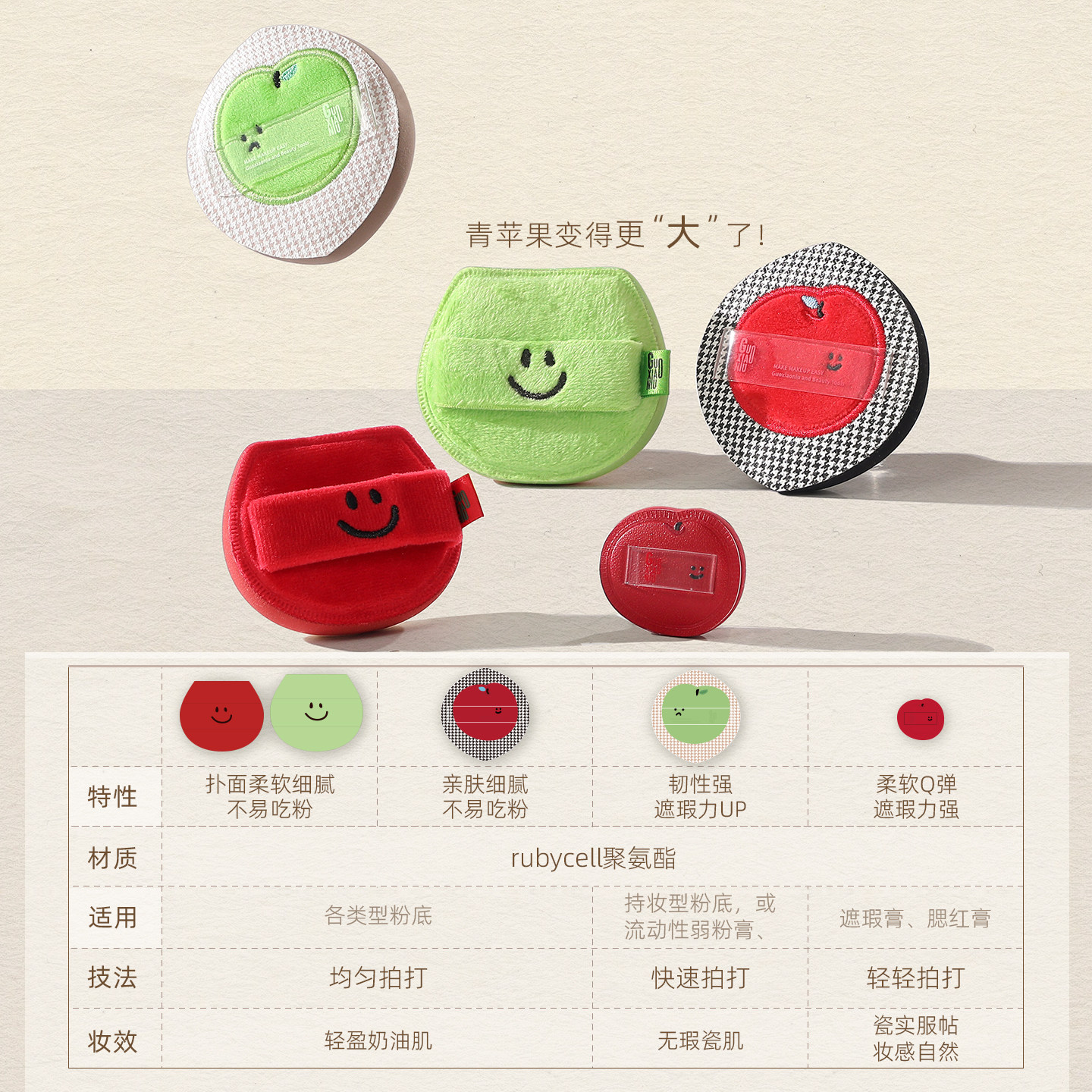 郭小妞青苹果棉花糖年糕粉扑套组气垫粉底液干湿两用遮瑕替换气垫,淘宝优惠券,粉丝福利购,淘宝优惠卷