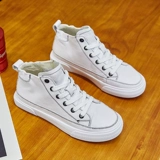 Высокая демисезонная универсальная белая обувь, кроссовки для отдыха, тренд сезона, популярно в интернете, из натуральной кожи