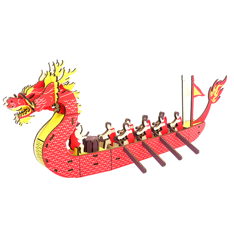 龙舟船模型手工diy制作木质3d立体拼图端午节积木制拼装益智玩具 - 图0