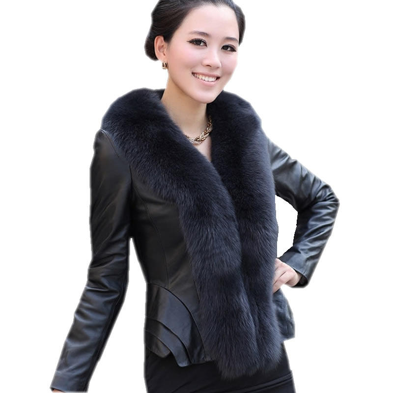 真皮皮衣女装短款海宁绵羊皮超大狐狸毛领显瘦皮草外套皮衣,淘宝优惠券,粉丝福利购,淘宝优惠卷