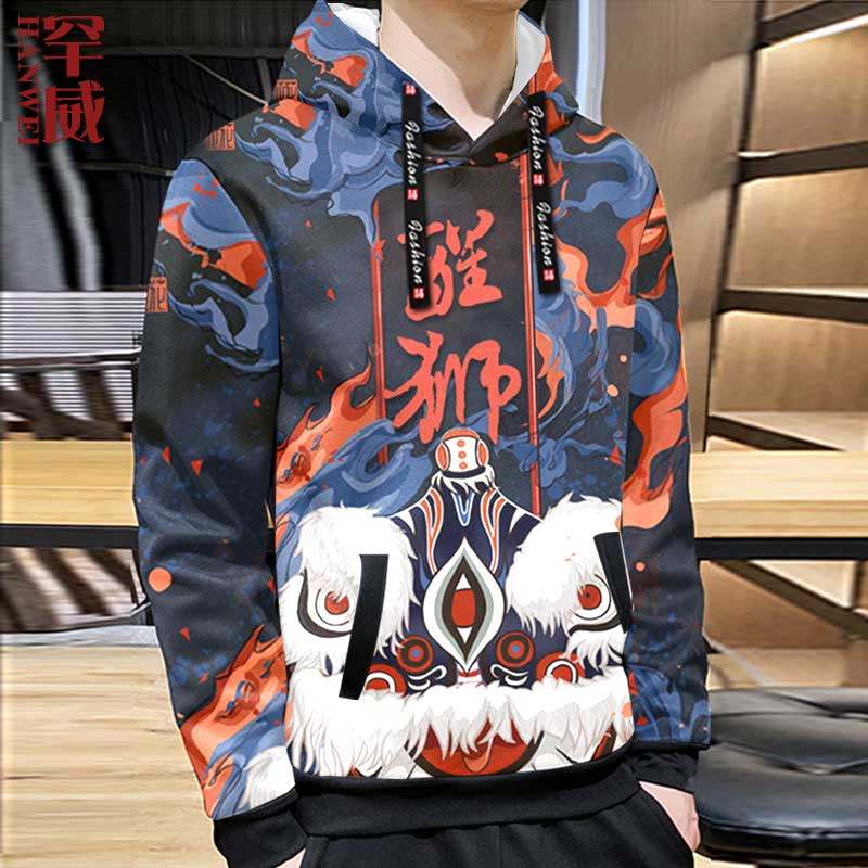 醒狮国潮中国风国粹连帽套头卫衣 罕威卫衣