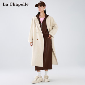 拉夏贝尔双面羊毛呢子大衣女高级感2024春季新款韩系赫本风外套