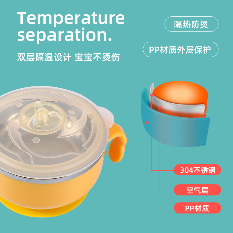 anbebe宝宝辅食碗婴儿专用吸盘碗研磨不锈钢儿童餐具注水保温碗