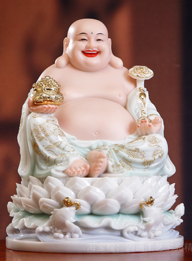 汉白玉弥勒佛摆件大肚弥勒佛菩萨佛像店铺办公室供奉笑佛招财摆件