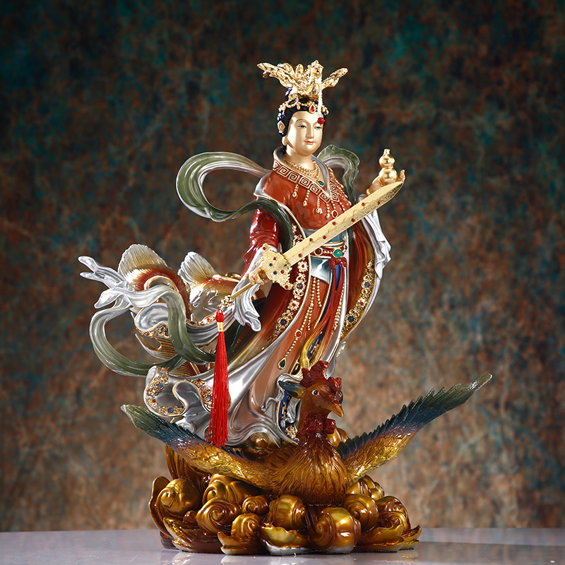 台湾全铜九天玄女神像家用九天娘娘像碧霞元君铜像佛堂桌面摆件-图2