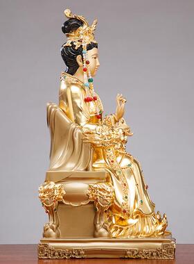 台湾铜贴金女娲娘娘神像家用供奉大地之母女娲补天铜像客厅摆件