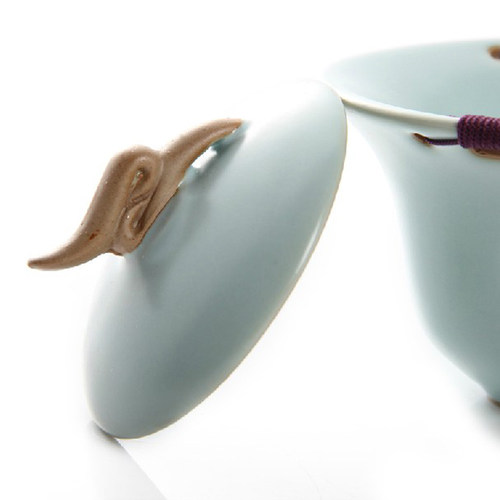 陶立方 汝窑陶瓷茶壶天青手抓壶台湾三才碗汝瓷茶碗家用泡茶器 - 图1