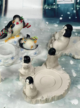 patrylite外贸陶瓷企鹅圣诞烛台