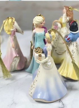 外贸出口手绘描金陶瓷挂件摆件装饰品迪士尼公主女孩礼物