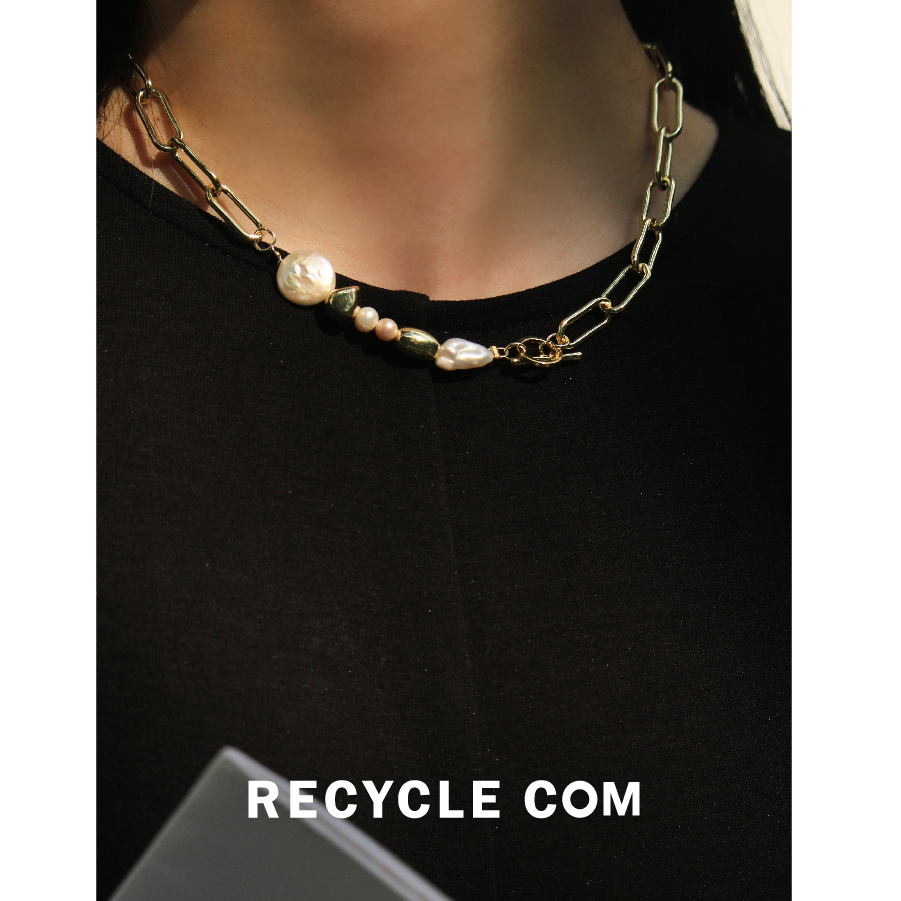 RECYCLE / 两戴珍珠项链 日韩巴洛克拼接小众设计感金属手链饰品 - 图1