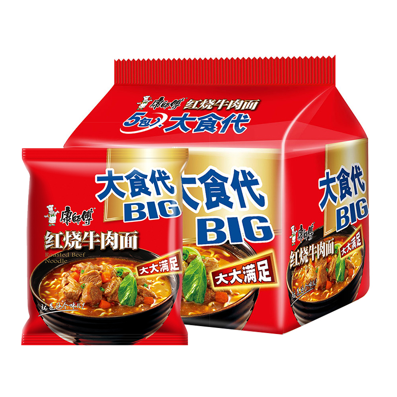 康师傅方便面大食代红烧牛肉味5袋装big加量速食夜宵泡面大食袋 - 图2