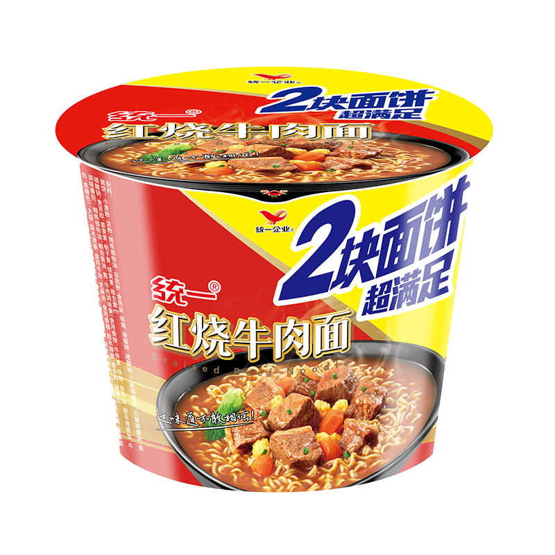 统一经典红烧牛肉双面饼来一桶多口味香辣牛肉夜宵速食桶装泡面 - 图0