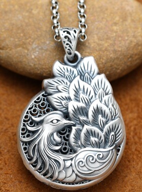 复古孔雀双面吊坠挂件