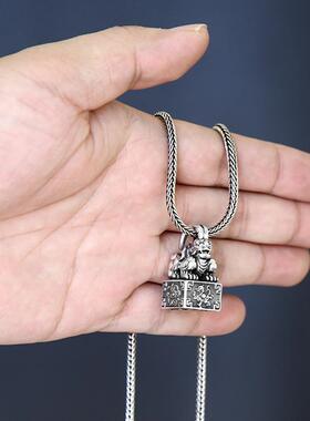 中式925银四神兽貔貅吊坠寓意复古泰银饰品个性男士貔貅印章吊坠