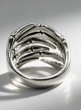 复古机械骨爪开口戒指骷髅插手做旧工艺朋克暗黑系小众设计饰品