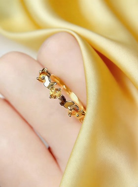 采金金钰小众碎冰冰金色开口戒指女时尚个性食指戒