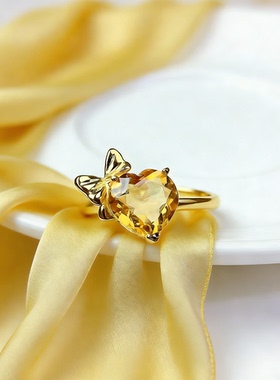 采金金钰黄水晶蝴蝶开口女戒