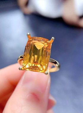 先鉴后发925银天然黄水晶戒指