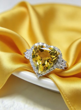 925银黄水晶开口戒可刻字定制