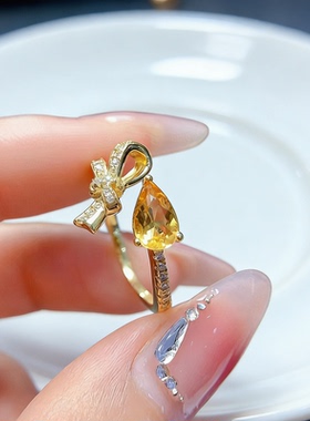 巴西天然黄水晶戒指女轻奢小众