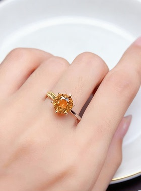 黄水晶戒指女轻奢小众开口食指环