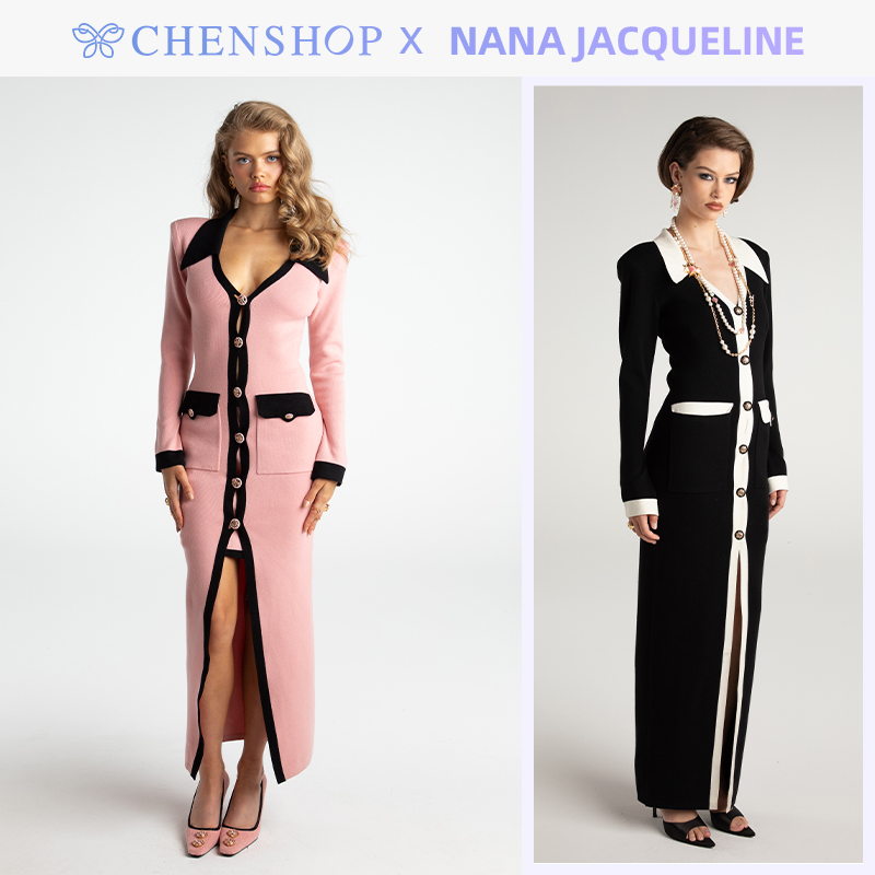 孔雪儿宇博同款Nana Jacqueline时尚长款修身针织长外套CHENSHOP - 图0