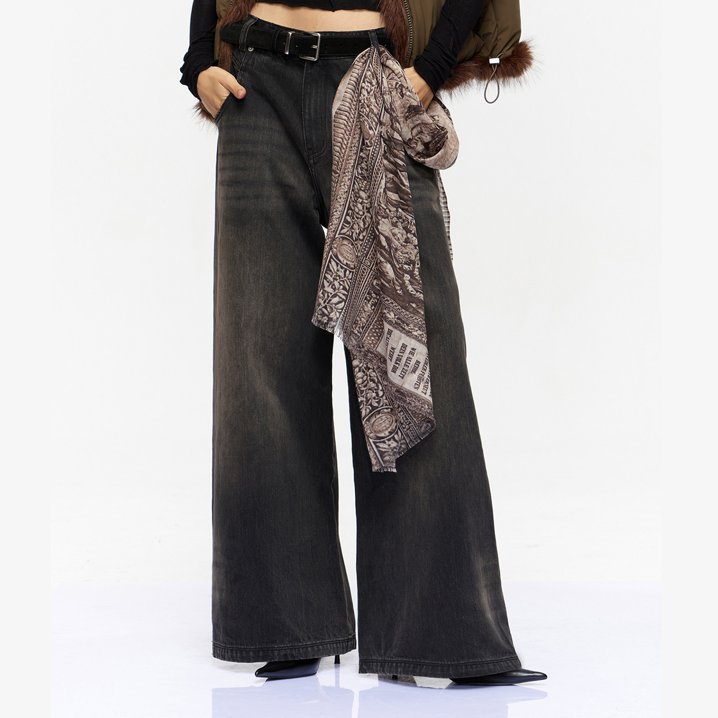 CNLEEWEI时尚新款德韵繁花玫瑰印花绵羊毛围巾CHENSHOP设计师品牌