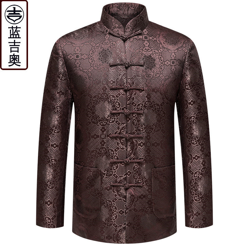 老年人唐装男秋冬中山装中式男装 蓝吉奥民族服装