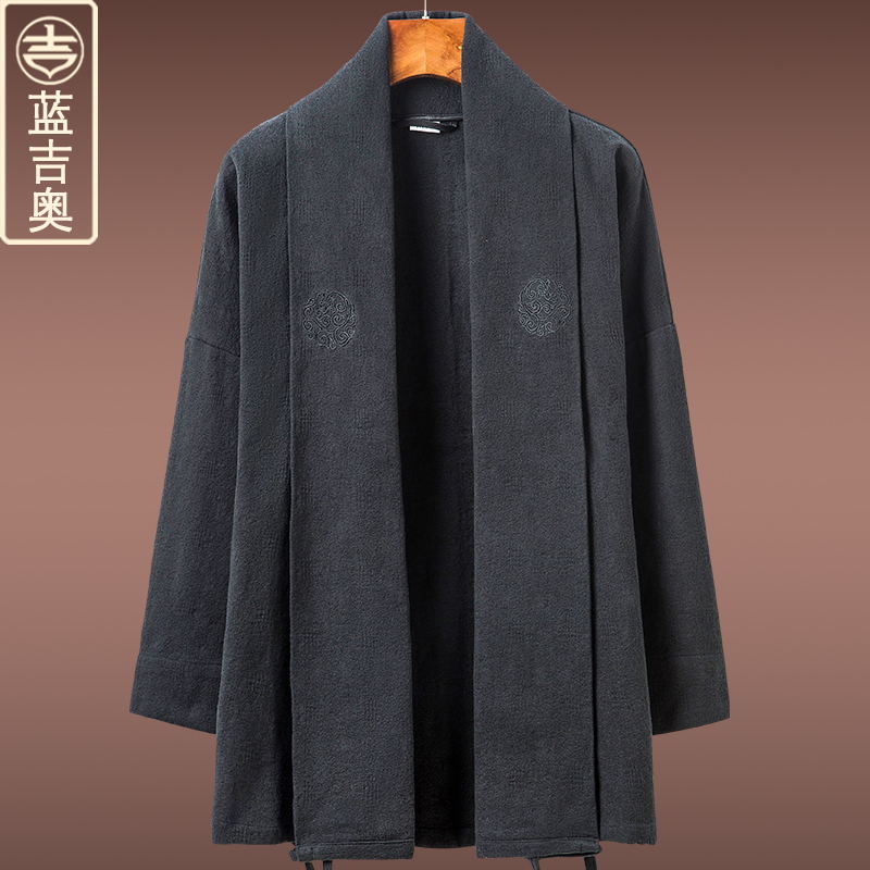 唐装男春秋长袖上衣中式男装居士服 蓝吉奥民族服装