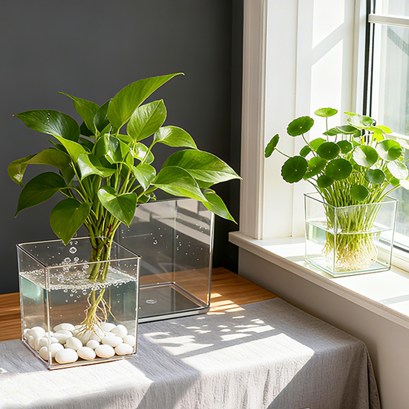 透明方形水培器皿多肉小鱼缸铜钱草绿植造型桌面收纳亚克力花瓶,淘宝优惠券,粉丝福利购,淘宝优惠卷