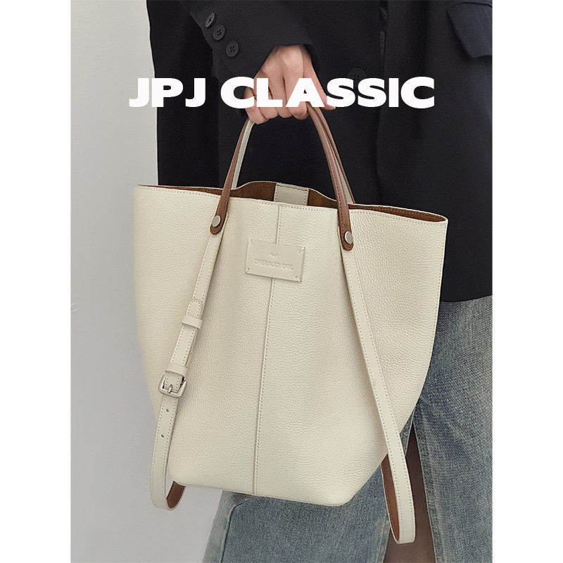 jpjclassic头层荔枝纹牛皮菜篮子水桶包单肩手提包腋下通勤包