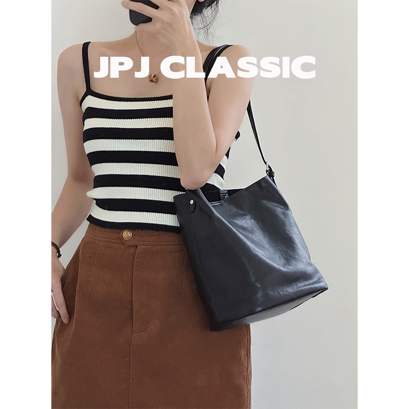 jpjclassic植鞣牛皮水桶包女慵懒风单肩斜挎包百搭通勤包腋下包,淘宝优惠券,粉丝福利购,淘宝优惠卷