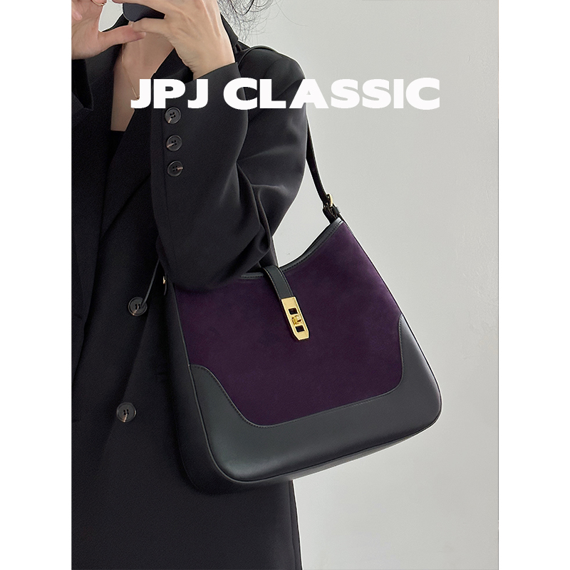 jpjclassic磨砂牛皮马鞍包女单肩斜挎腋下包百搭撞色通勤包ins风-图2