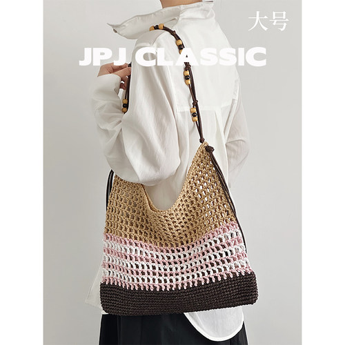 jpjclassic夏日草编织包手工编织度假风沙滩包托特包水桶包镂空 - 图1