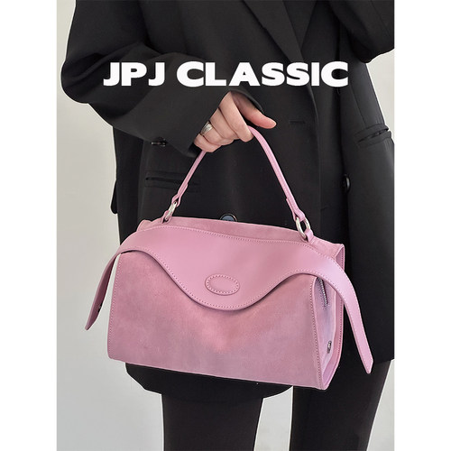 jpjclassic新品牛皮波士顿包女单肩斜挎枕头包复古风手提通勤包 - 图2