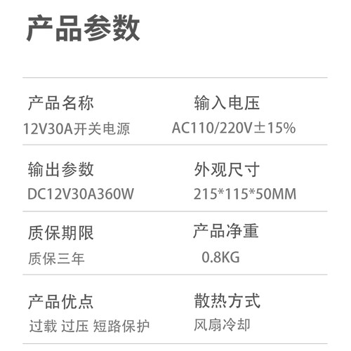 12V30A电源360wled招牌灯带电机车载音箱改装监控摄像头变压器 - 图0