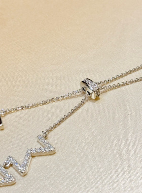 S925纯银精工高级感字母M拼接项链女锁骨链中古颈链轻奢锁骨链女