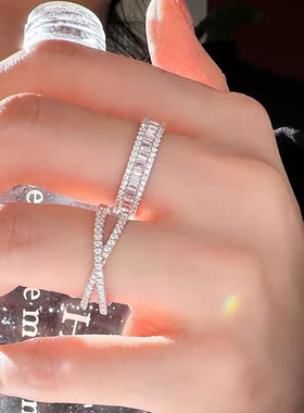 S925银排钻T方钻满钻高碳钻精工高级感戒指INS潮戒子珠宝工艺