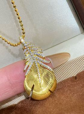 S925纯银精工古法半钻羽毛羽翼项链珠珠链高级复古法式气质锁骨链