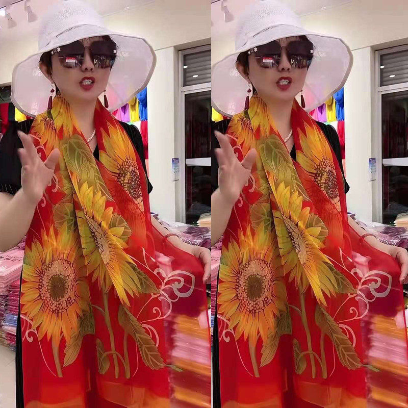 丝巾女秋冬时尚洋气广场舞纱巾超大百搭保暖围巾妈妈款防晒披肩薄