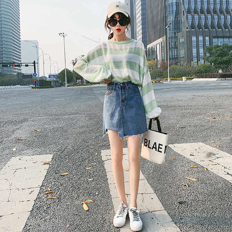 mlisland服饰旗舰店不规则牛仔裙短裙女新款春夏高腰学生一步裙a字包臀半身裙裤2
