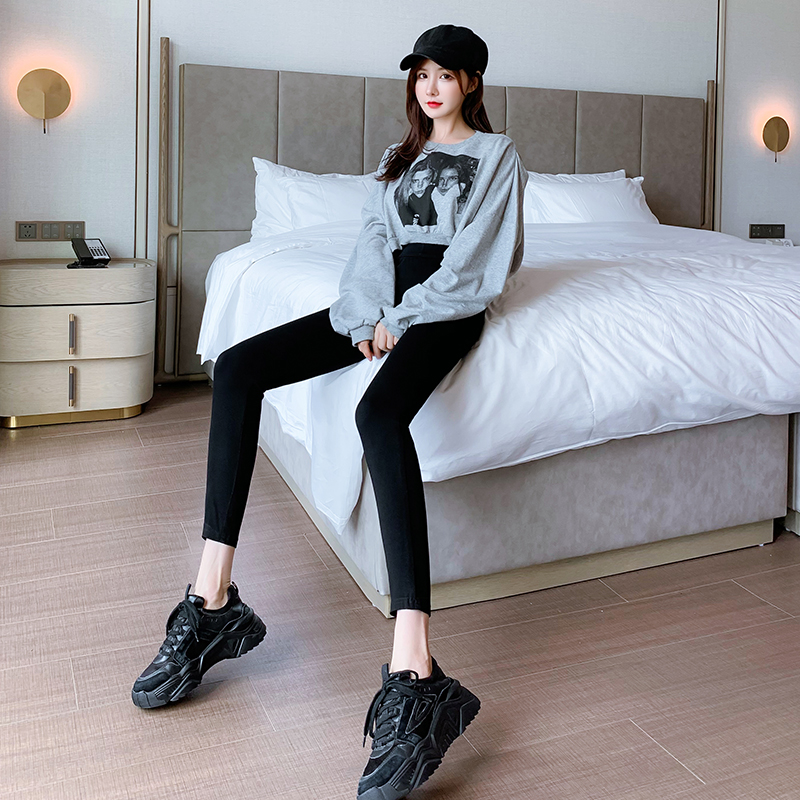 mlisland服饰旗舰店黑色打底裤女秋冬加绒外穿铅笔小脚弹力紧身九分新款高腰显瘦1
