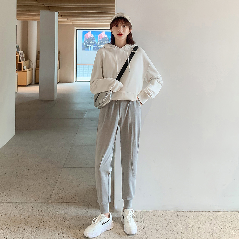 mlisland服饰旗舰店灰色运动裤女宽松束脚小个子加绒加厚卫裤秋冬季新款休闲裤子2