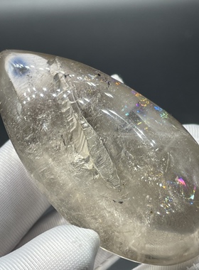 天然茶水晶原石打磨水晶挂件饰品包裹体水胆路干枯的河流一物一图