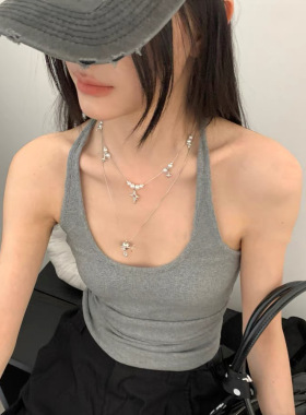 双层叠戴星球十字星珍珠项链女小众冷淡风甜酷银色细链百搭锁骨链