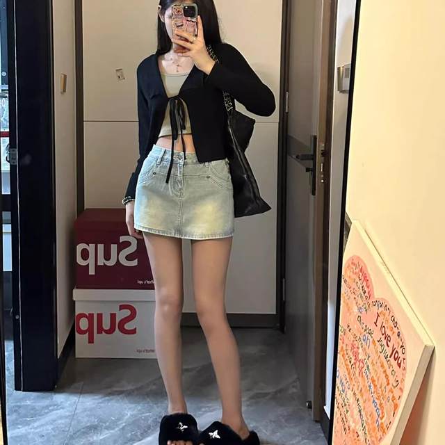 High-waisted denim short skirt for women spring new large size fat mm small person A-line skirt hot girl hip-covering culottes skirt