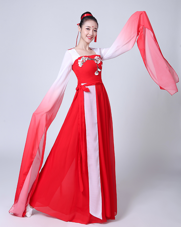 新款水袖舞蹈服装采薇古典舞演出服女飘逸中国风仙女古装成人大摆-图2